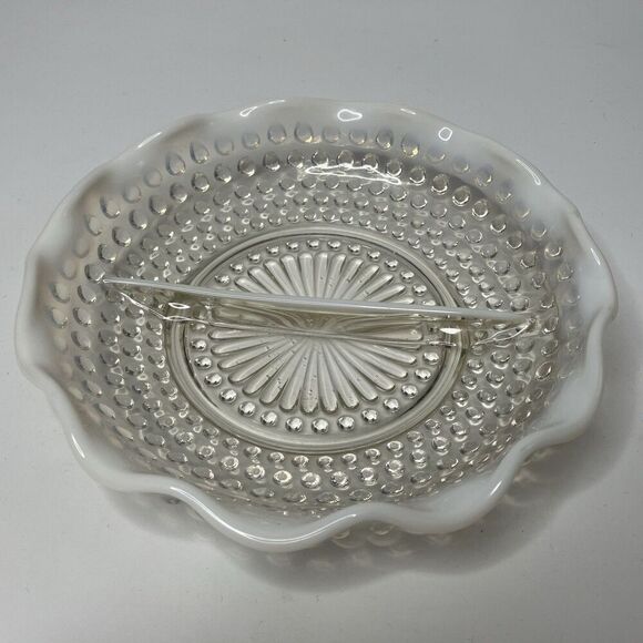Anchor Hocking Other - Vtg Moonstone Anchor Hocking Clear Opalescent Hobnail Relish Divided Dish Tray
